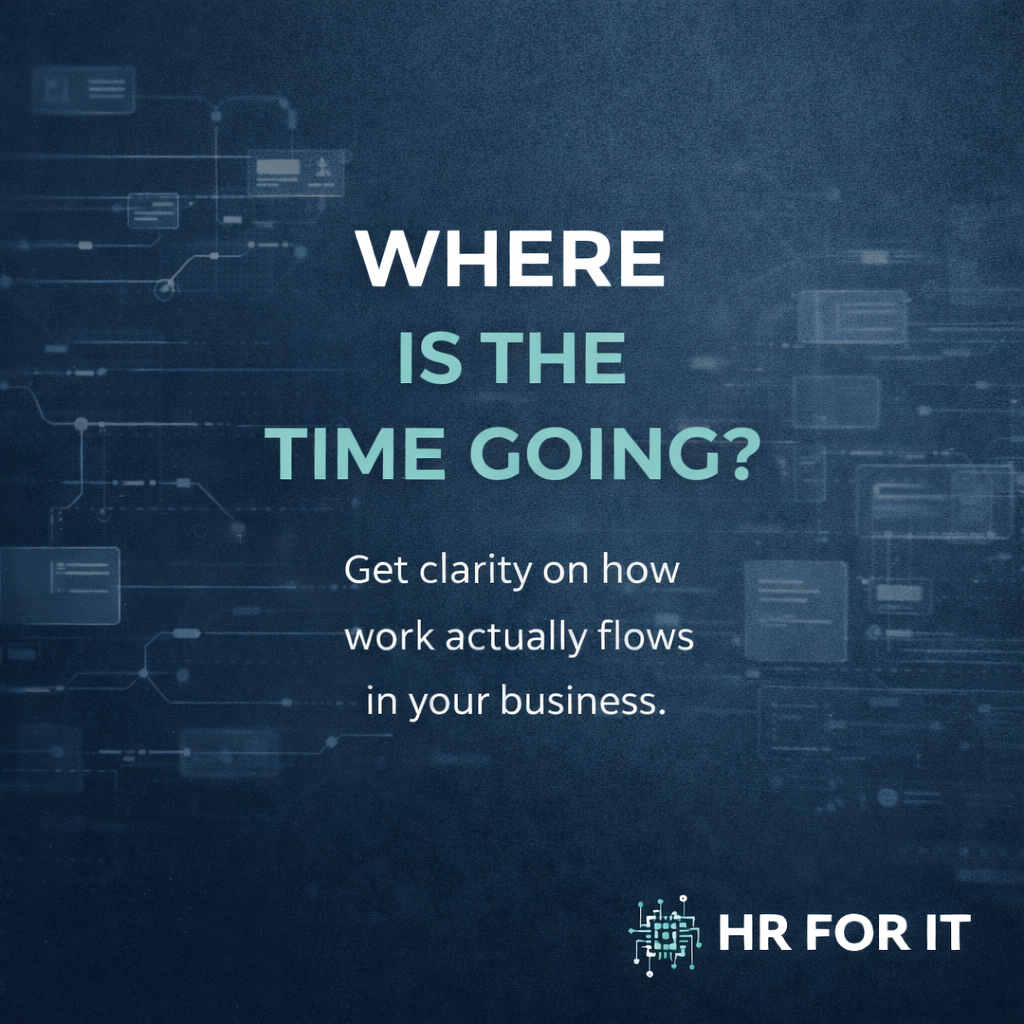 HRforIT campaign visual asking where time is going and emphasizing clarity around work flow.
